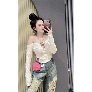 Áo thun nữ trễ vai tay dài phối 3 sọc thời trang chất thun lạnh mềm mát - Tiệm đồ nhà Lotus