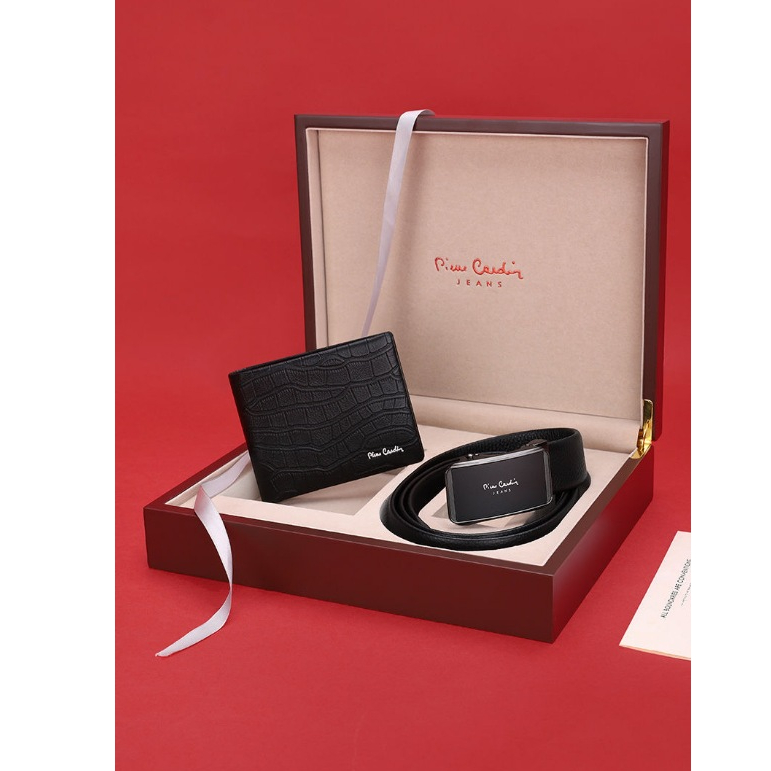 Combo ví da và thắt lưng Pierre Cardin cao cấp hộp gỗ săn sale hãng BLACK FRIDAY