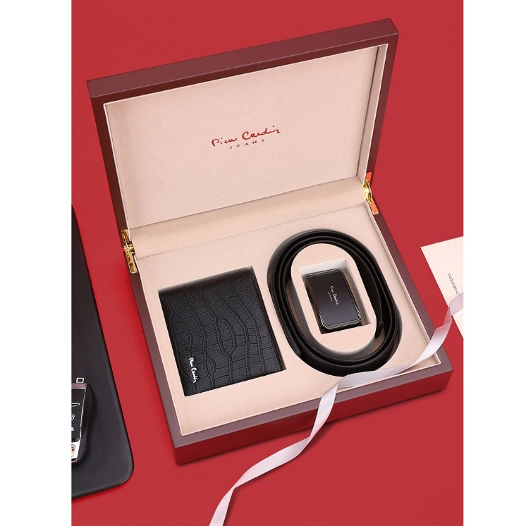 Combo ví da và thắt lưng Pierre Cardin cao cấp hộp gỗ săn sale hãng BLACK FRIDAY