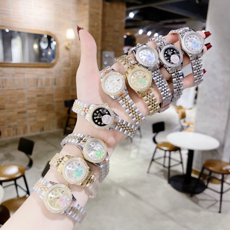 Đồng hồ nữ Rolexx mặt tròn đính đá siz 28mm