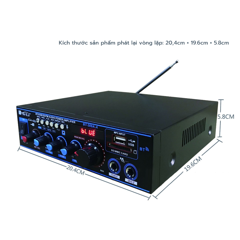 Amply mini karaoke, ampli bluetooth BT-309a loại xịn công suất cao
