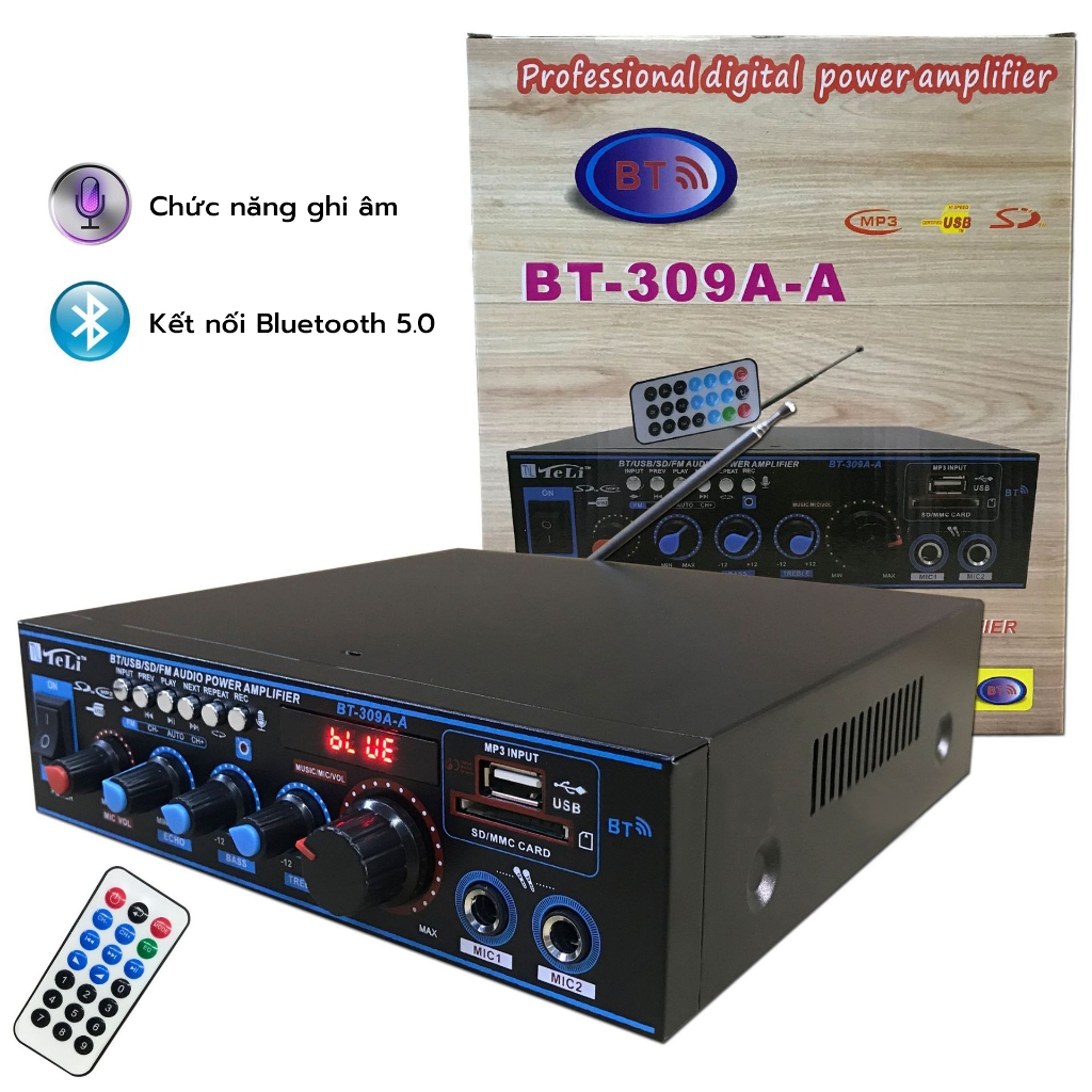 Amply mini karaoke, ampli bluetooth BT-309a loại xịn công suất cao