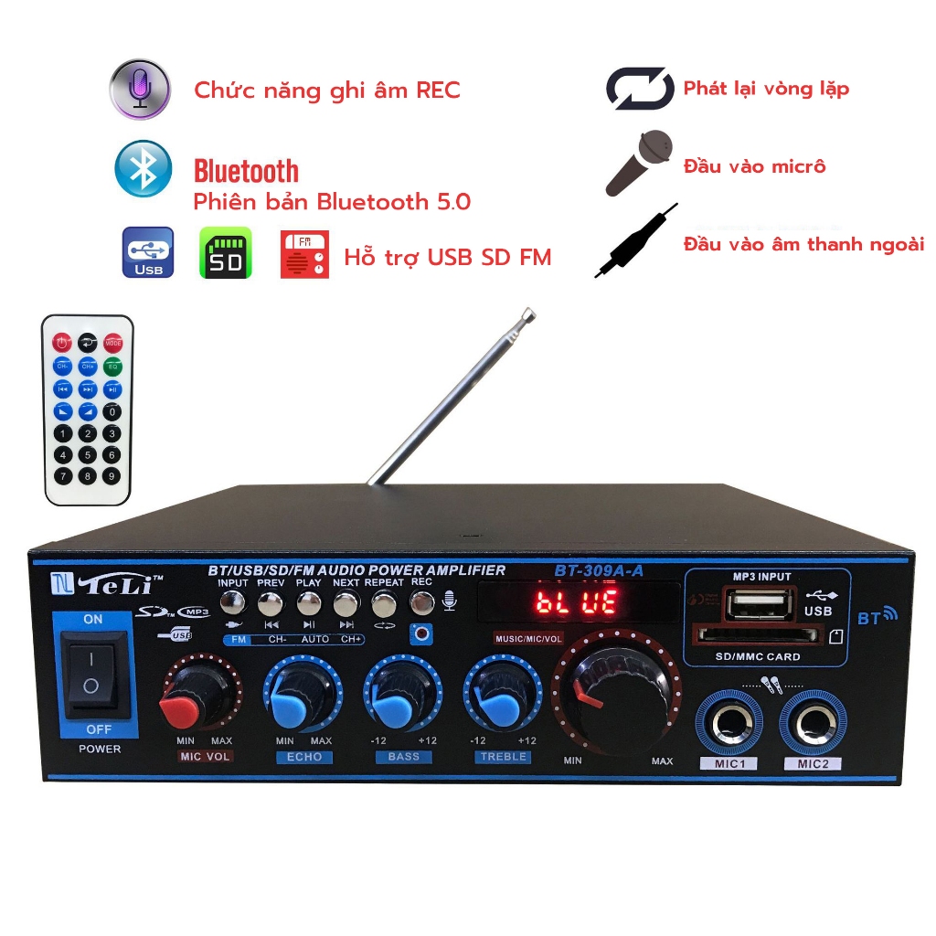 Amply mini karaoke, ampli bluetooth BT-309a loại xịn công suất cao
