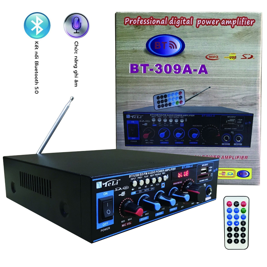 Amply mini karaoke, ampli bluetooth BT-309a loại xịn công suất cao