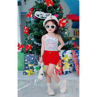 Sét đùi đỏ,áo lệch vai cho bé gái