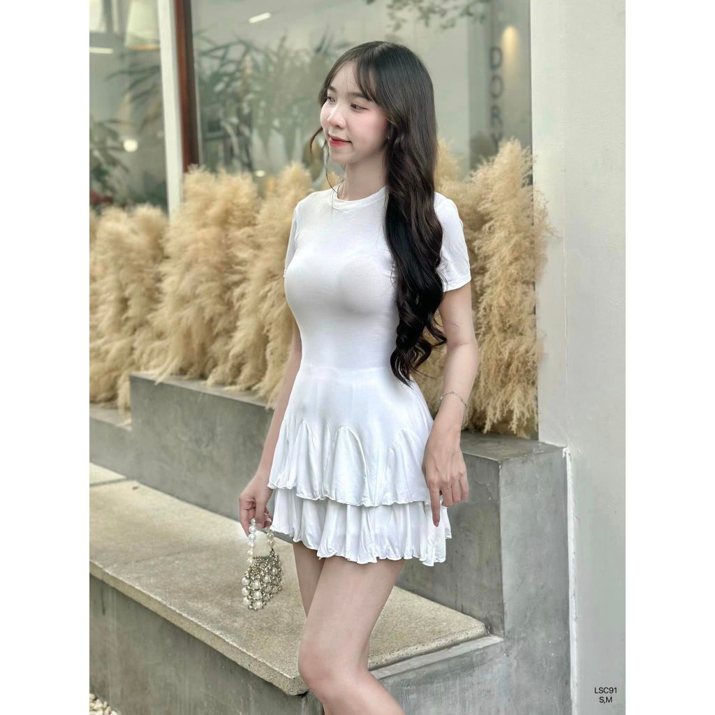 Set áo body thun chân váy line bèo tầng tôn dáng CHIBEST  LSC91
