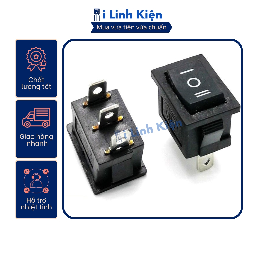 Công tắc bập bênh KCD11 3P 3A250V 10x15mm màu đen
