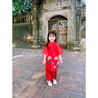 Áo dài bé gái hoa sen siêu xinh