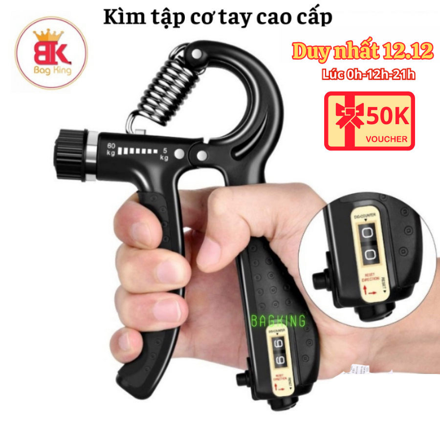 Kìm Bóp Tay chữ R Có Số Đếm Điều Chỉnh Lực 5 - 60kg, Kìm Tập Cơ Tay, Dụng Cụ Tập Gym Tại Nhà