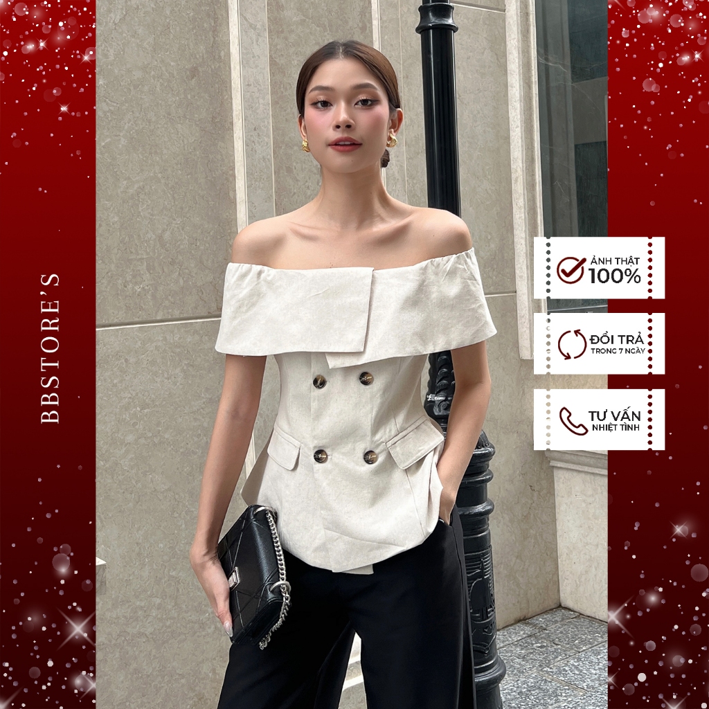 Áo Peplum Trễ Vai Dự Tiệc Phối Hai Túi Nắp BBSTORE'S -A2402