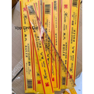 Thước kẻ nhựa khắc trong suốt 20cm vỏ vàng, thước kẻ trong vỏ vàng 20cm