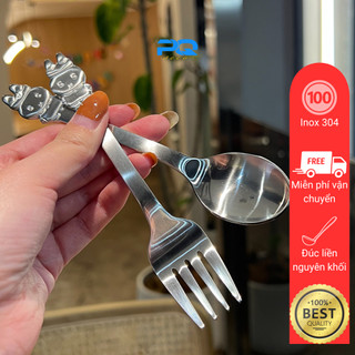 Bộ thìa dĩa inox 304 cho bé ăn mì cao cấp btd18