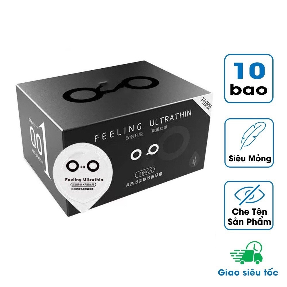 ( KHUYẾN MẠI )Bao Cao Su Olo 0.01 Đen – Siêu Mỏng, Nhiều Gel Bôi Trơn, Có Mùi Hương Vani, Size 52mm (Hộp 10 Bao)