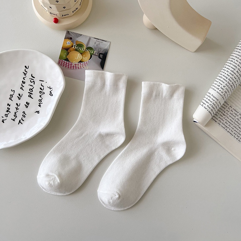 Tất Cổ Cao Nữ，Vớ cotton Cổ Cao Nữ Hàn Quốc Gân Trơn Nhiều Màu Đẹp TATNU09