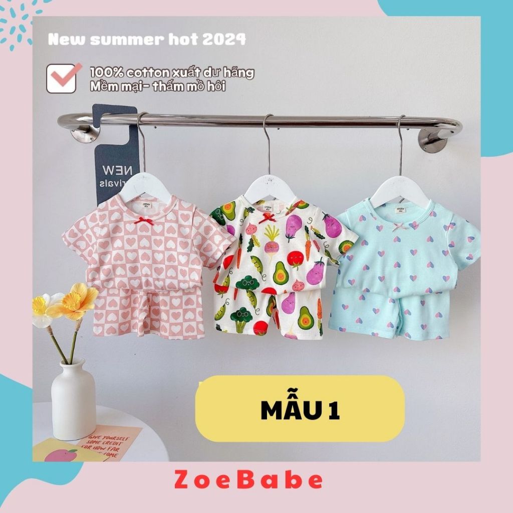 Combo Set 3 Quần Áo Trẻ Em, Bộ Đồ Cộc Cho Bé Gái Chất Vải Cotton Xuất Dư Thoáng Mát Mùa Hè Cho Bé Từ 8-20kg