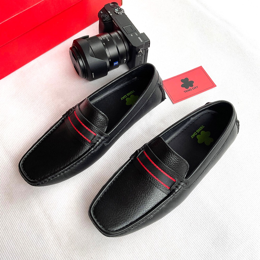 Giày Lười Nam Da Bò Thật Cao Cấp, Thời Trang - Đế cao su nguyên khối, Tengday Vietnam. Màu Đen, Xanh
