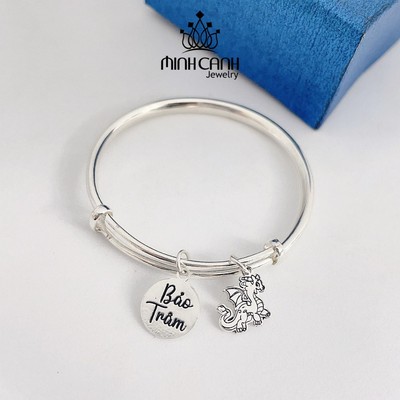 Lắc Bạc Treo Con Giáp Mix Thẻ Tên Cho Bé - Minh Canh Jewelry