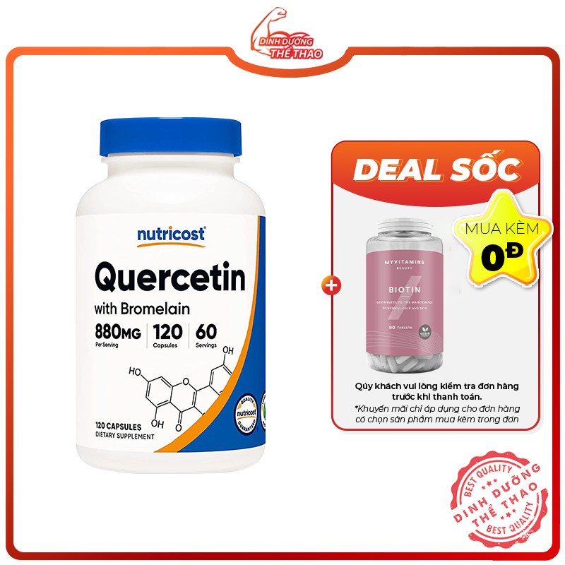 Viên Uống Chống Oxy Hóa, Hỗ Trợ Xương Khớp 120 Viên - NUTRICOST QUERCETIN + BROMELAIN 120 Viên