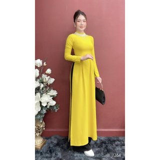 Set áo dài emy em7384 vàng quần đen