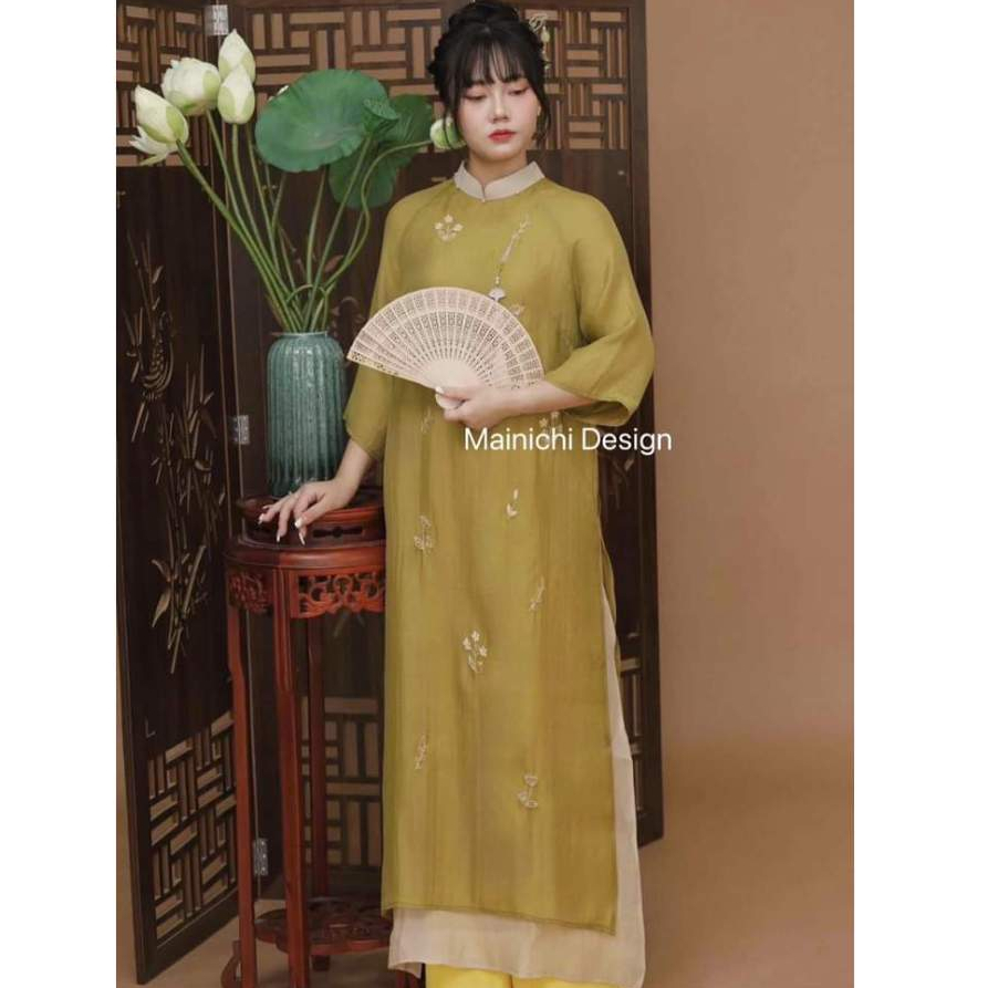 Áo Dài Cách tân nữ  Suông Chất Liệu Tơ Crep Cao Cấp 4 TàThêu Hoa Nét Đẹp Truyền Thống và Hiện Đại