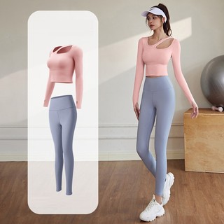 Bộ đồ tập gym nữ  2 món, bộ quần áo tập yoga tôn dáng nâng mông áo dài tay croptop và quần dài