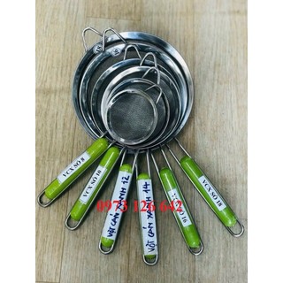 Rây lọc bột inox cán xanh 2 lớp, rây lọc cua, dụng cụ lọc, lọc inox cán xanh nhiều cỡ