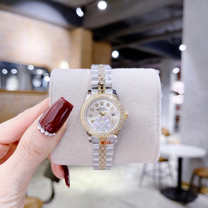 Đồng hồ nữ Rolexx mặt tròn đính đá siz 28mm