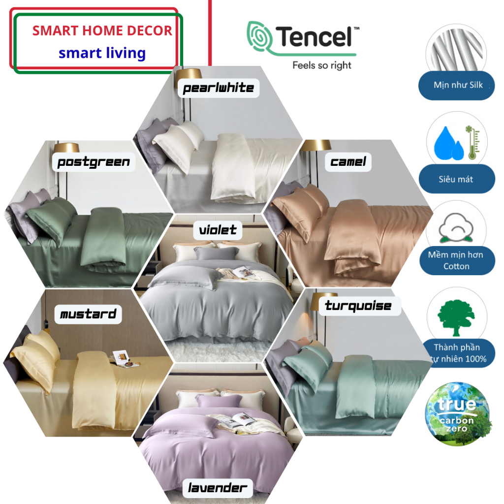 Bộ chăn ga gối "5 món" lụa Tencel 100% 80s cao cấp, các tone màu mới, hot nhất 2023 siêu mát mịn