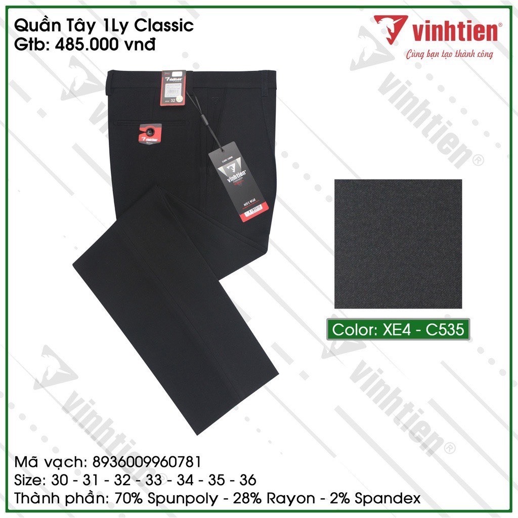 Quần Tây Nam Công Sở 1ly Classic Vĩnh Tiến 485 - Nhiều Màu