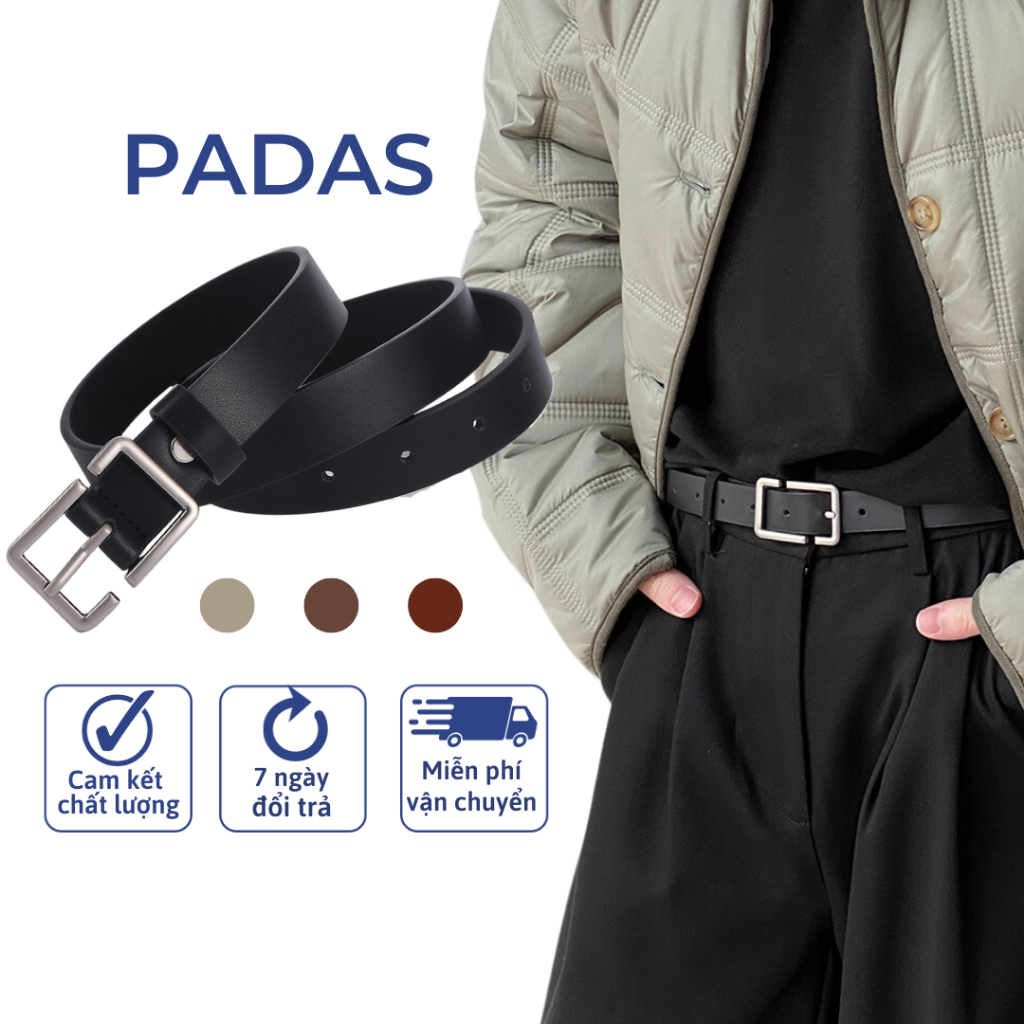 Thắt lưng da bản nhỏ PADAS dây nịt cho nam nữ thời trang Hàn Quốc bản nhỏ 2.3cm khoá cài màu đen nâu trắng be KC001