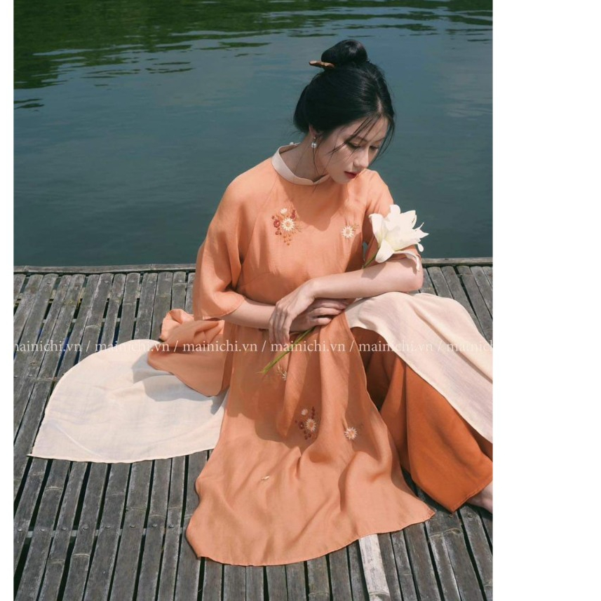 Áo Dài Cách tân nữ  Suông Chất Liệu Tơ Crep Cao Cấp 4 TàThêu Hoa Nét Đẹp Truyền Thống và Hiện Đại