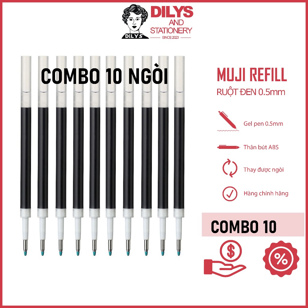  Bộ 10 ruột bút gel Muji ngòi 0.5mm 