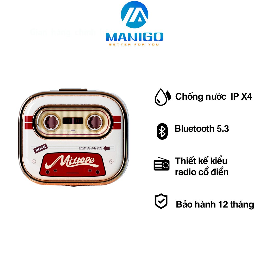 Tai nghe Bluetooth nhét tai không dây TWS Rockspace Retro Mix Tape nghe nhạc lên đến 20h Hàng chính hãng có bảo hành