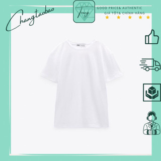 Zara Auth Áo phông trắng trơn cổ tròn size s