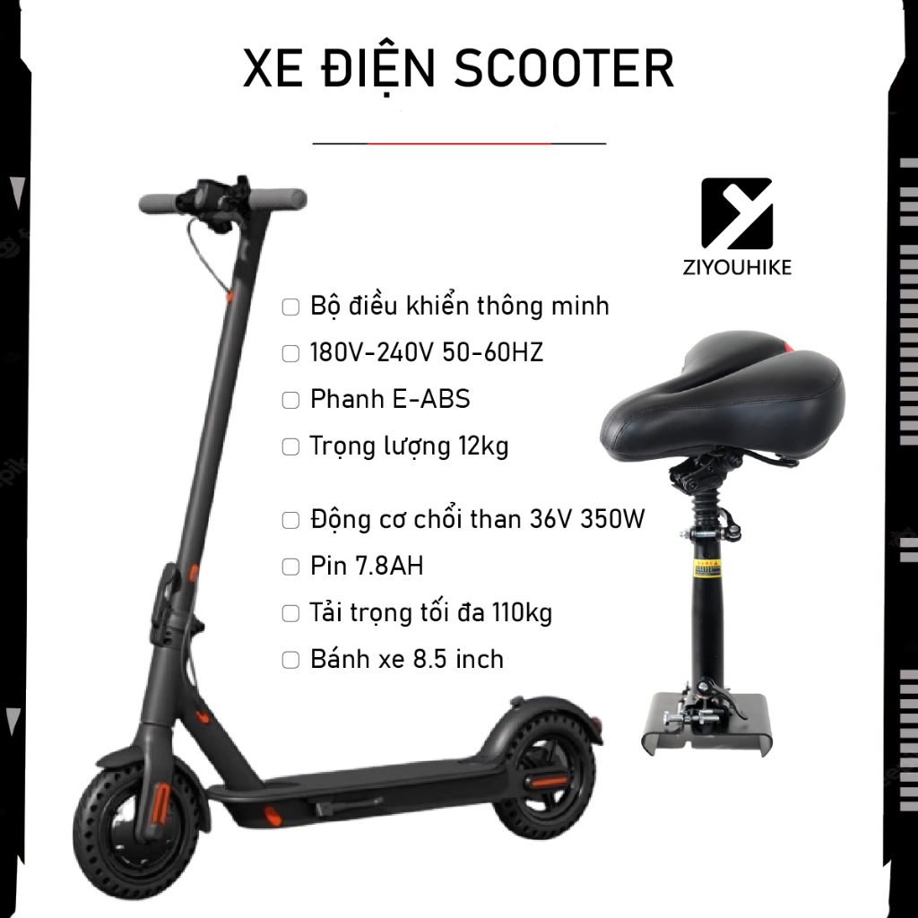 Xe Trượt Scooter ZIYOUHIKE 2 Bánh Gấp Gọn 20km/sạc Có Đèn Phát Sáng Tải Trọng Tối Đa 130kg ( Bảo hành 12 tháng )