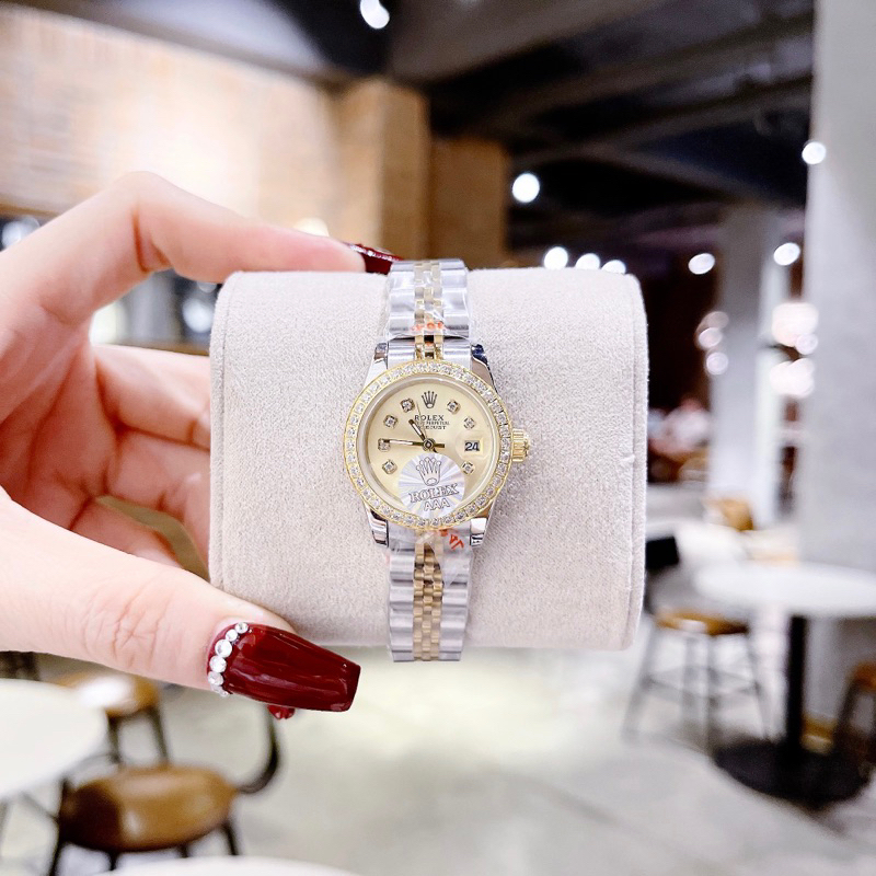 Đồng hồ nữ Rolexx mặt tròn đính đá siz 28mm
