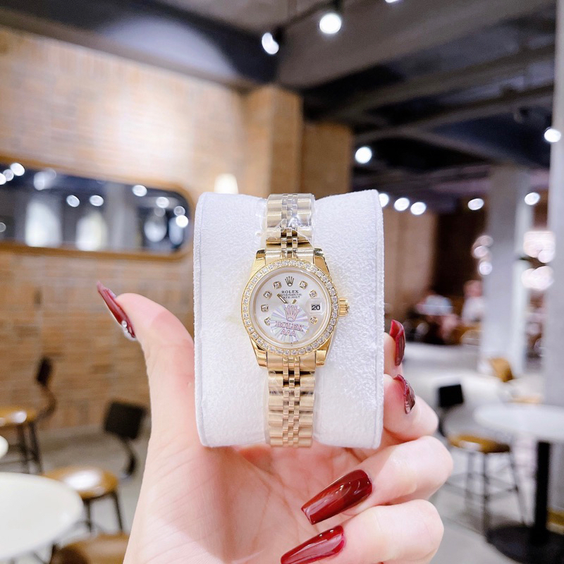 Đồng hồ nữ Rolexx mặt tròn đính đá siz 28mm