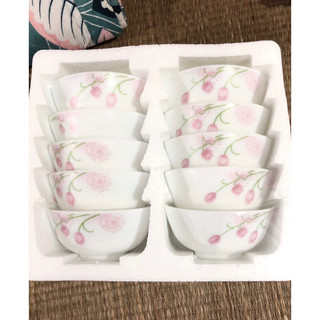Bộ 10 bát ăn cơm sứ trắng ngọc họa tiết hoa hồng - hoa xanh Chén sứ ăn cơm