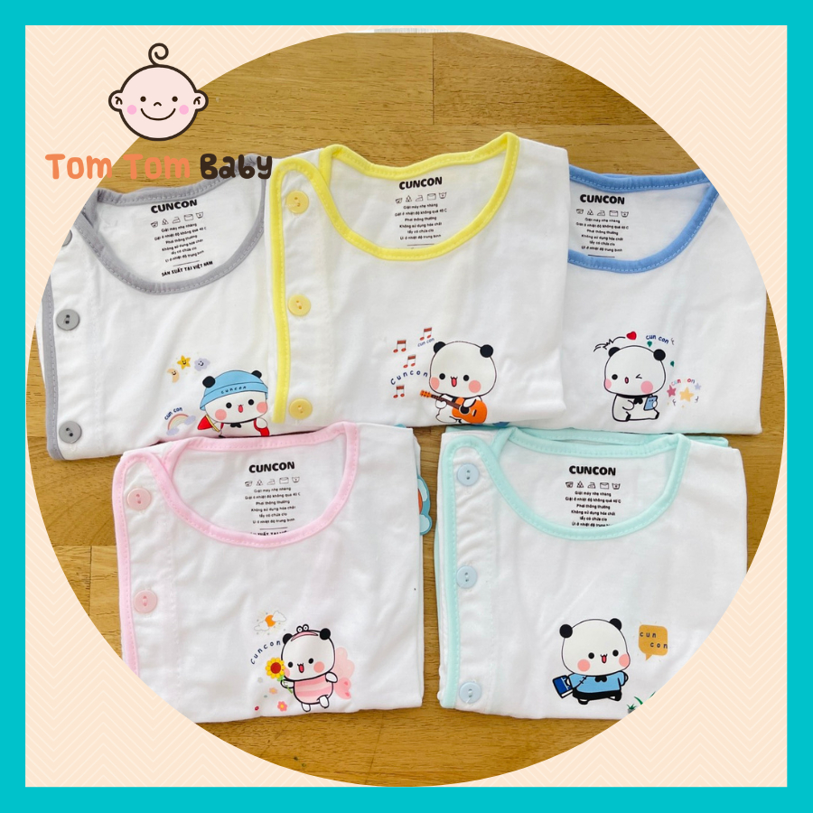 Túi 1 Bộ Quần Áo sơ sinh Tay Dài cài cài Nút Lệch Trắng CUNCON - Size 1,2,3 cho bé sơ sinh -9kg