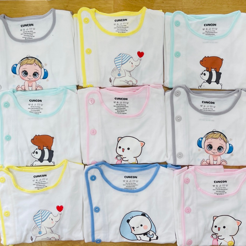 Túi 1 Bộ Quần Áo sơ sinh Tay Dài cài cài Nút Lệch Trắng CUNCON - Size 1,2,3 cho bé sơ sinh -9kg