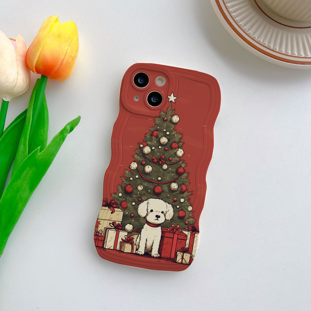 Ốp Điện Thoại iphone Viền Gợn Sóng Cún trắng giáng sinh cute noel iPhone 7plus 6plus 11 7 8 12 13 14 15 xr max sm6029