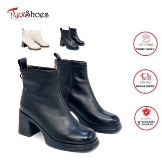 Giày bốt công sở nữ đế đúp mũi vuông da bò Ý cao cấp gót trụ 7cm TEX SHOES