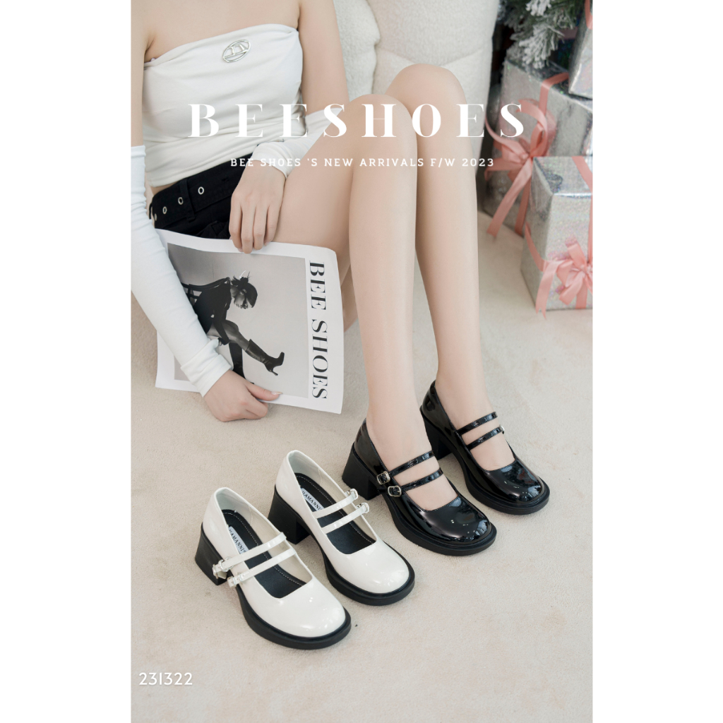 GIÀY MOKA BEESHOES NỮ MŨI TRÒN- GIÀY MOKA ĐẾ CAO 6 PHÂN SẴN MÀU ĐEN KEM 231322