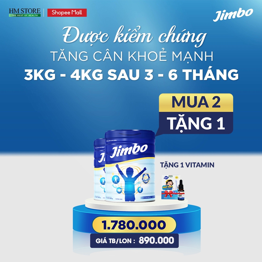Sữa bột JIMBO tăng cân, tăng sức đề kháng cho trẻ từ 3 đến 18 tuổi tặng 1 Vitamin tự chọn