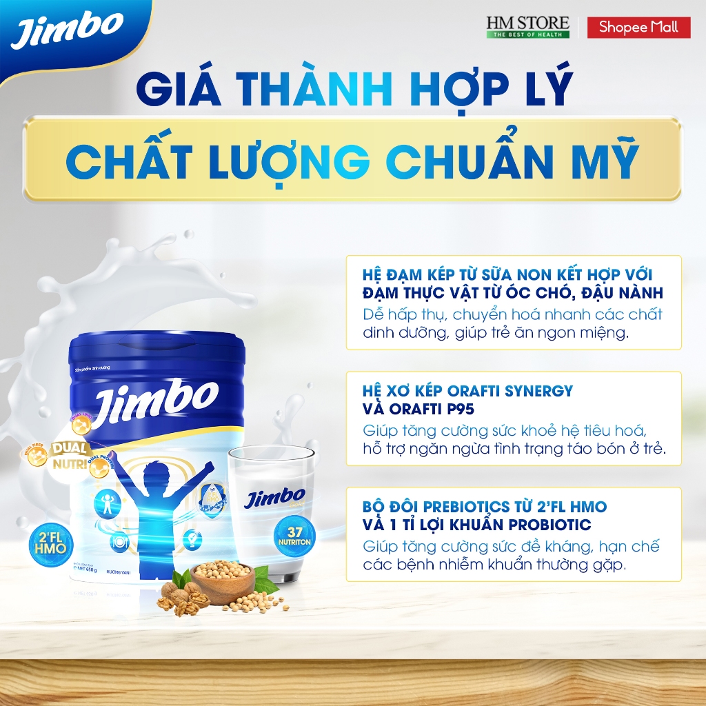 Sữa bột JIMBO tăng cân, tăng sức đề kháng cho trẻ từ 3 đến 18 tuổi