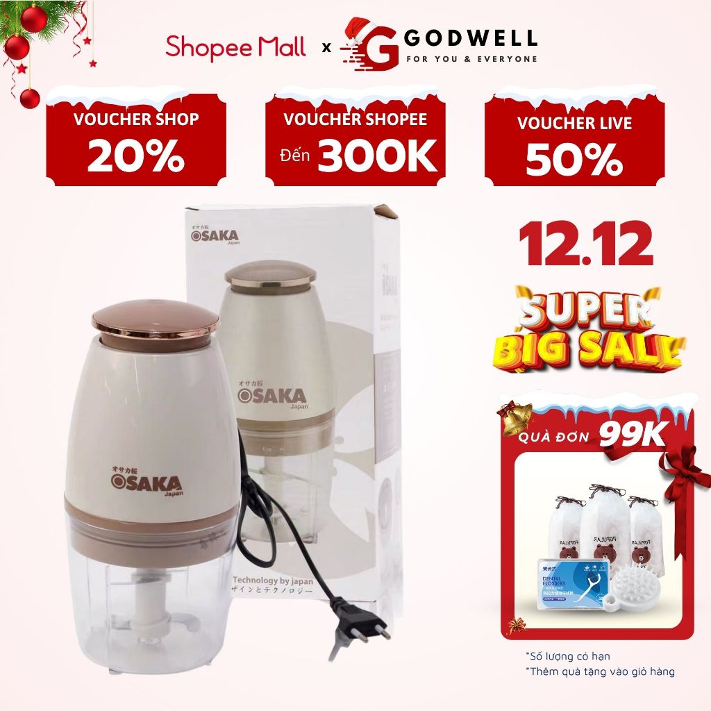 Máy Xay Đa Năng GODWELL OSAKA Dung Tích 0.75L Nắp Đồng, Xay Sinh Tố, Xay Thịt, Nhỏ Gọn, Mạnh Mẽ