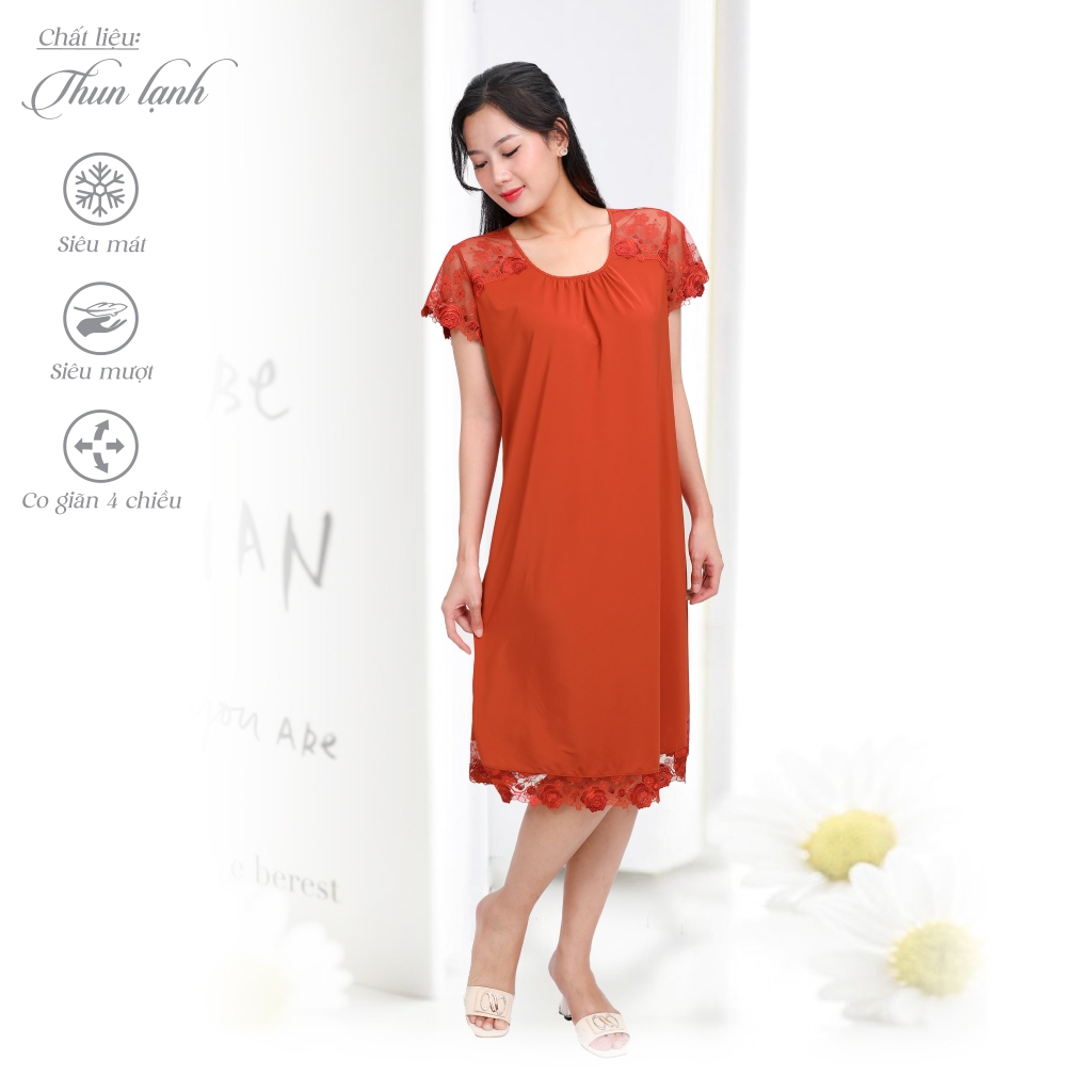 Áo váy đầm ngủ đẹp cao cấp tay ngắn thun lạnh 012p 8010 duyên dáng và quyến rũ PALTAL