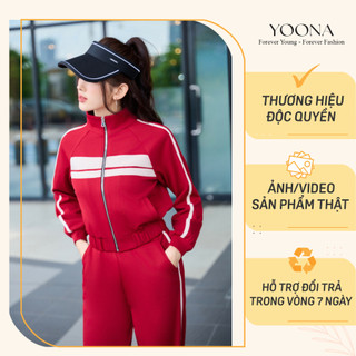 Set thể thao đỏ gồm áo khoác ngắn phối quần suông YOONA - YTQ14S160