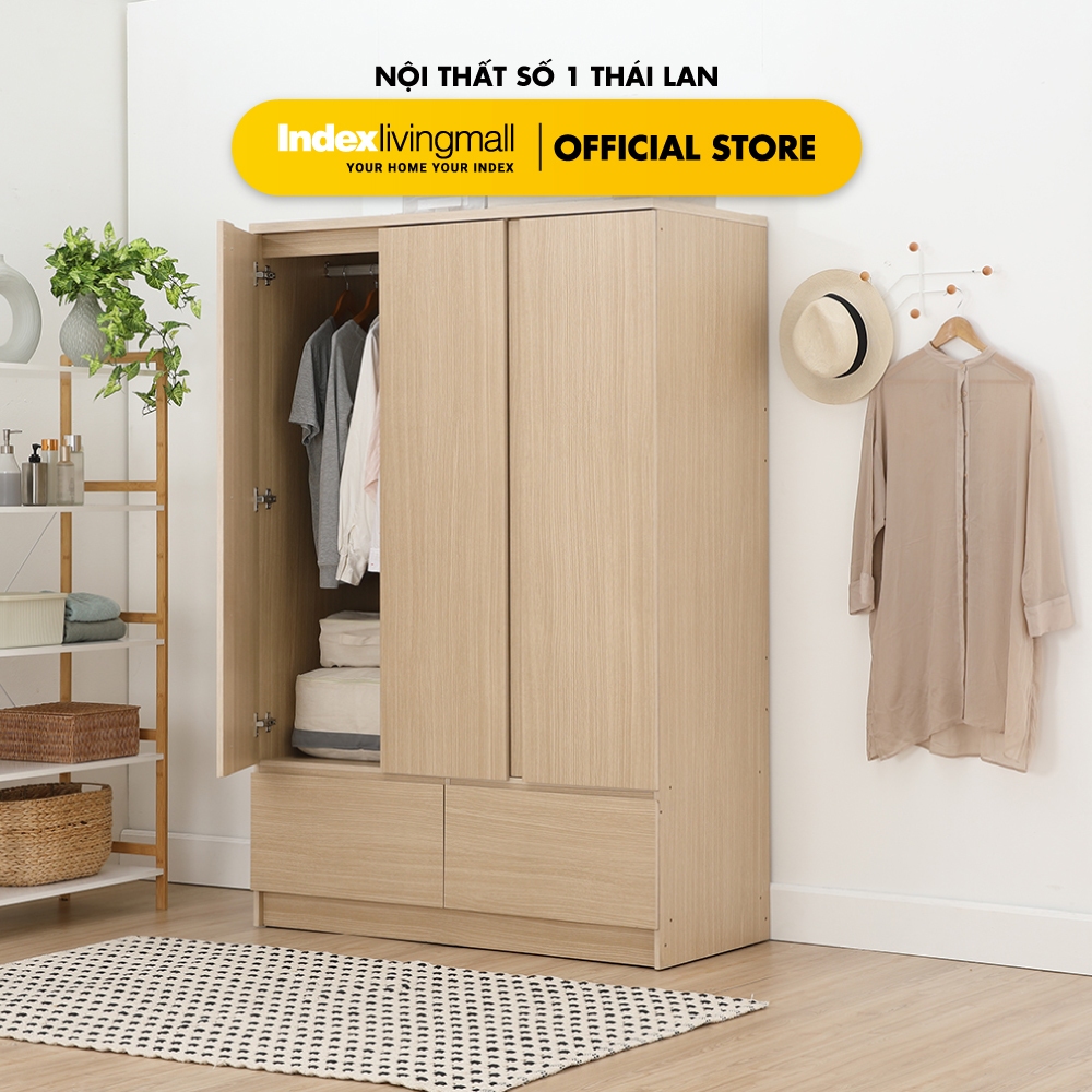 Tủ quần áo 2 cánh Fest 1m2 Gỗ Công Nghiệp cao cấp chống ẩm Màu gỗ tự nhiên | Index Living Mall - Nhập khẩu Thái Lan