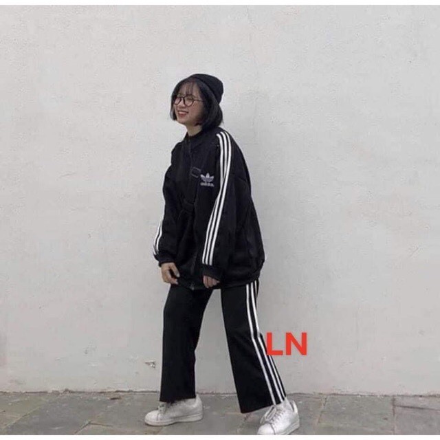 Sét bộ thể thao nữ, áo khoác adidas sọc viền